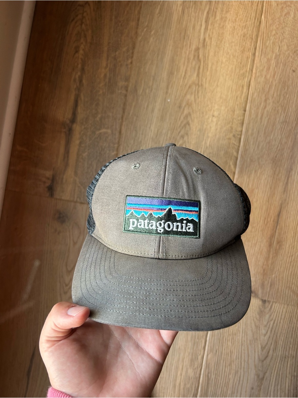 Patagonia Gray-Brown Trucker Hat with Multicolor Logo Patch